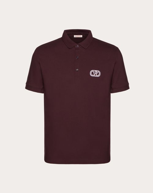 Valentino - Cotton Piqué Polo Shirt With Vlogo Signature Patch - Maroon - Man - T-shirts And Sweatshirts