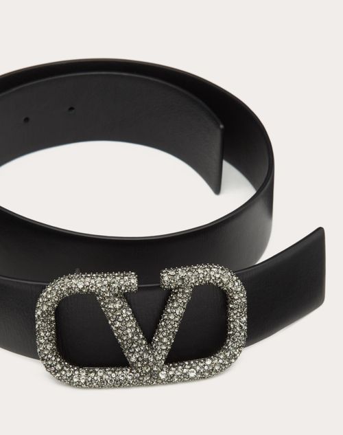 Valentino Garavani - Vlogo Signature Belt In Glossy Calfskin 40mm - Black - Woman - Belts