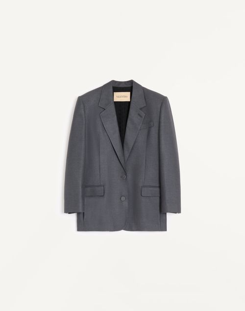 Valentino - Single-breasted Jacket In Textured Silk Wool - Dark Grey - Woman - Jackets And Blazers