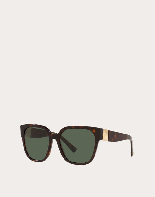 Valentino - Squared Acetate Frame Roman Stud - Havana/green - Woman - Eyewear