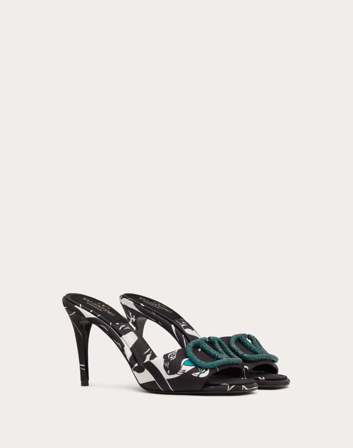 Valentino Garavani - Valentino Garavani Escape Slide Sandal In Satin With Panther Print 90mm - Black/white/green - Woman - Sandals