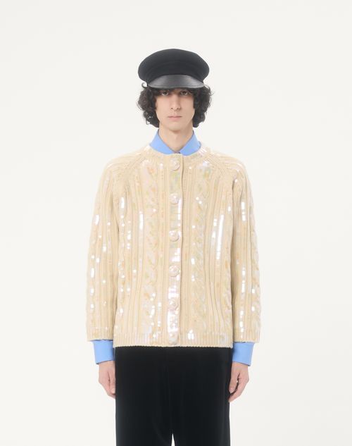 Valentino - Embroidered Wool Cardigan - Birch - Woman - Knitwear