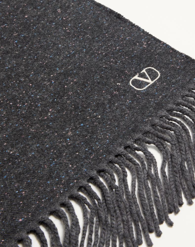 Valentino Garavani Wool Scarf With Vlogo Embroidery Man Anthracite Uni