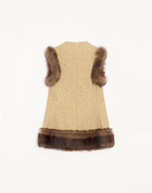 Valentino - Tweed Canestrello Lurex Waistcoat With Shearling Details - Gold - Woman - Jackets And Blazers