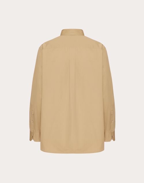 Valentino - Long Sleeve Cotton Shirt With Valentino Embroidery - Beige - Man - Shelf - Mrtw Formalwear