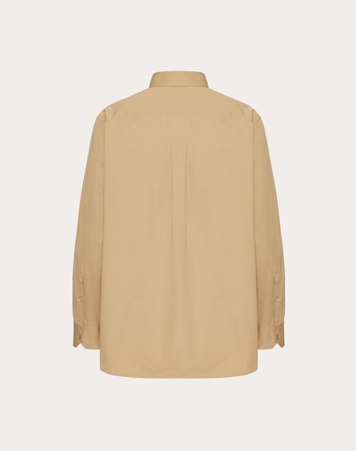 Valentino - Long Sleeve Cotton Shirt With Valentino Embroidery - Beige - Man - Man Ready To Wear Sale