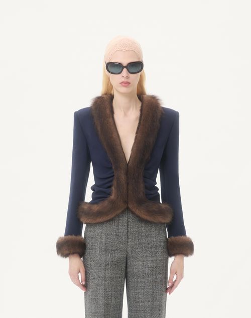 Valentino - Veste En Crêpe De Laine - Indigo - Femme - Vestes Et Manteaux