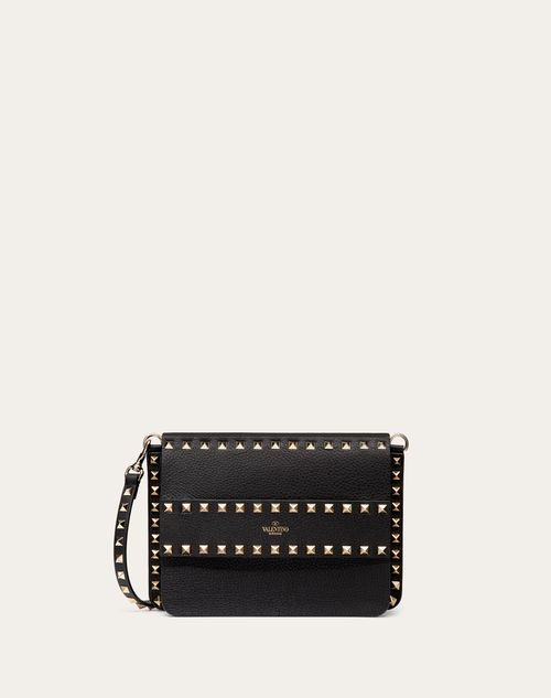 Small Rockstud Grainy Calfskin Crossbody Bag for Woman in Black