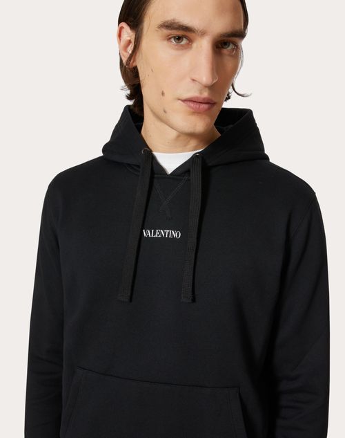 Hooded Sweatshirt With Valentino Print for Man in Black | Valentino SG