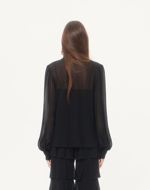 Valentino - Leichtes Georgette-top Mit Schal - Schwarz - Frau - Blusen Und Tops