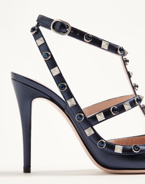 Valentino Garavani - Rockstud Pumps In Laminated Nappa With Cabochon 100mm - Navy - Woman - Pumps