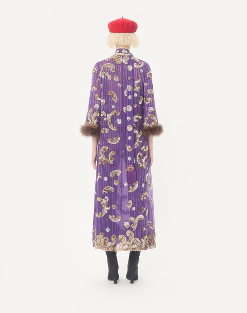 Valentino - フェザー付きエンブロイダリーシフォンドレス - パープル - ウィメンズ - ドレス