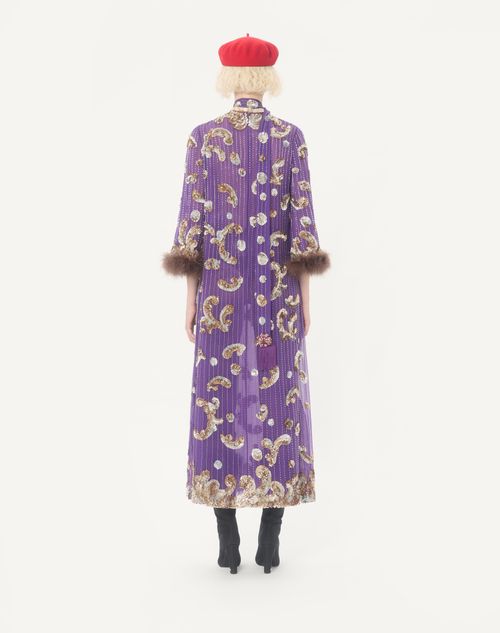 Valentino - Embroidered Chiffon Dress With Feathers - Purple - Woman - Dresses