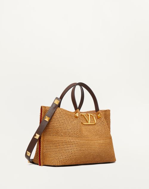 Valentino Garavani - Medium Shopping Bag In Raffia - Biscuit/chocolate - Woman - Totes