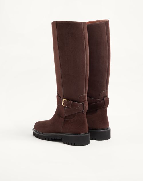 Valentino Garavani - Vlogo Signature Splitleder-stiefel 40mm - Ebenholz - Frau - Stiefel Und Stiefeletten