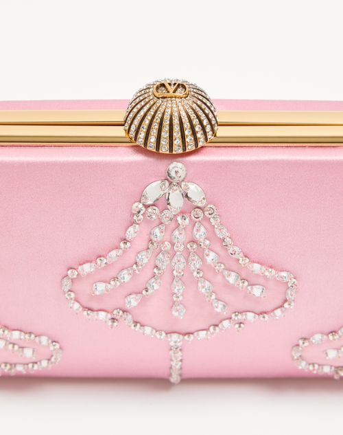Valentino Garavani - Valentino Garavani Carry Secrets Satin Minaudiere With Floral Pattern Embroidery - Pink/crystal - Woman - Clutches