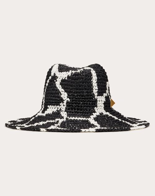 Valentino Garavani - Giraffa Re-edition Motif Raffia Fedora Hat - Black/white - Woman - Soft Accessories - Accessories