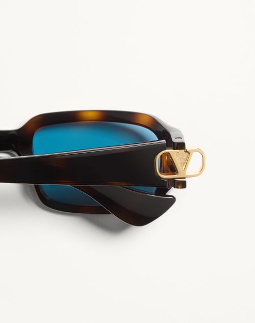 Valentino - Rectangular Acetate Eyewear - Havana/blue - Unisex - Eyewear