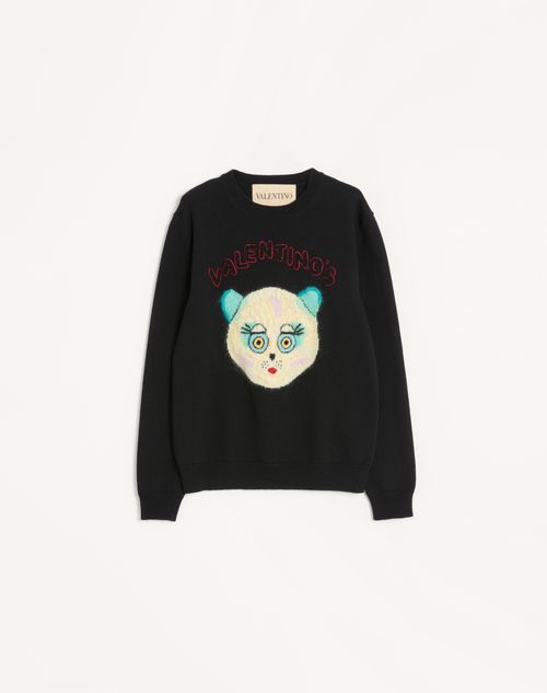 Valentino - Wool And Cotton Sweater With Le Chat De La Maison Patch - Black - Man - Knitwear