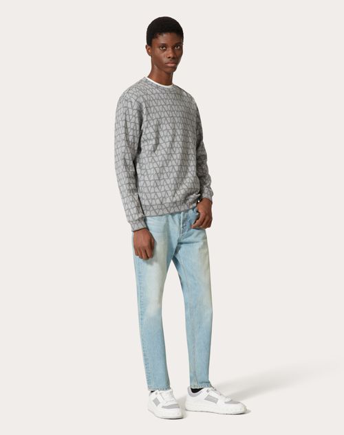 Valentino - Cotton Crewneck Sweatshirt With Toile Iconographe Print - Grey - Man - Tshirts And Sweatshirts