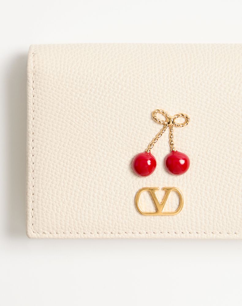 Valentino Garavani Cherryfic Wallet In Grainy Calfskin Woman Light Ivory Uni