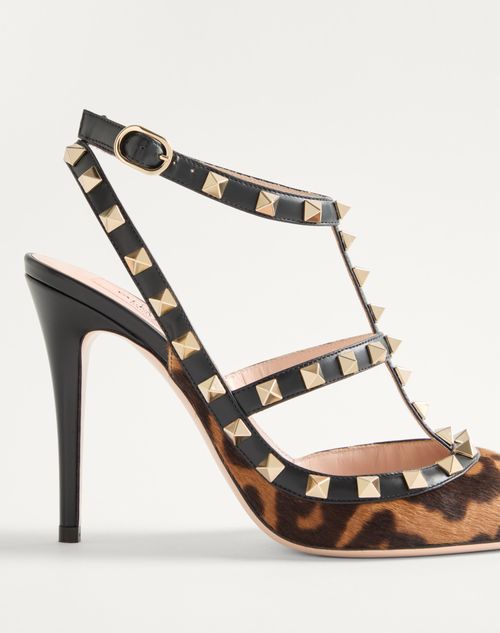 Valentino Garavani - Rockstud Pumps With Straps In Pony-effect Calfskin 100mm - Animal Print - Woman - Pumps