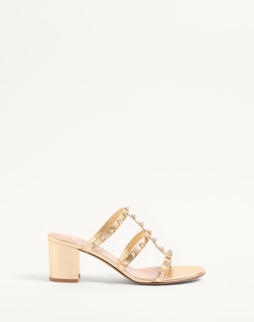 Valentino Garavani - Rockstud Slide Sandal In Laminated Nappa 60mm - Antique Brass - Woman - Sandals