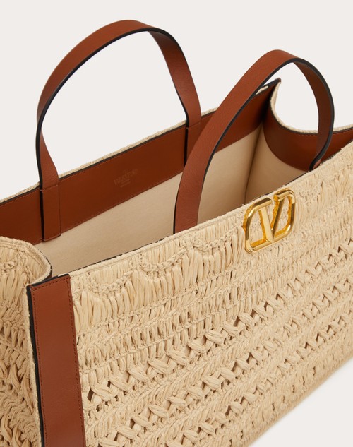 Valentino Garavani VLogo woven raffia tote bag - Neutrals