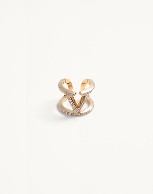 Valentino Garavani - Valentino Vlogo Signature Rhinestone Ring In Metal And Swarovski® Crystals - Gold/crystal - Woman - Jewellery