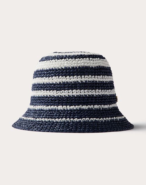 Valentino Garavani - Sombrero De Pescador Vlogo The Bold Edition De Rafia - Navy/marfil - Mujer - Soft Accessories - Accessories