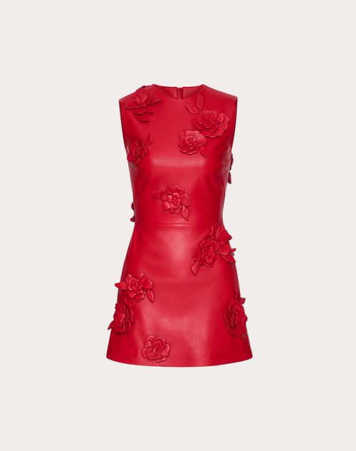 Valentino - Short Dress In Embroidered Nappa - Red - Woman - New Shelf - W Pap W3 Black & Roses