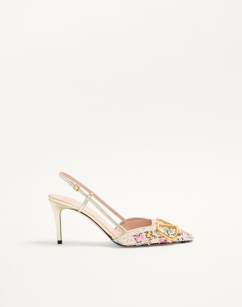 Valentino Garavani - Vlogo Signature Slingback Décolleté With Rhombelle Embroidery 80mm - Platinum - Woman - Pumps