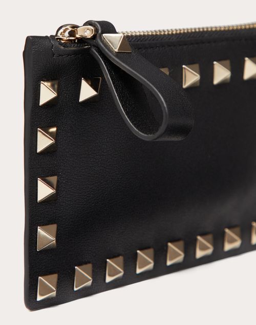 Valentino Garavani - Rockstud Calfskin Cardholder With Zipper - Black - Woman - Wallets And Small Leather Goods