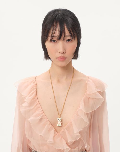 Valentino Garavani - Le Chat De La Maison Necklace In Metal, Nylon And Swarovski® Crystals - Antique Brass - Woman - Jewellery