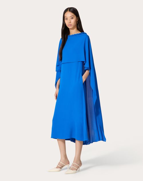 Valentino - Robe Midi En Double Georgette - Bleu Foncé - Femme - Robes