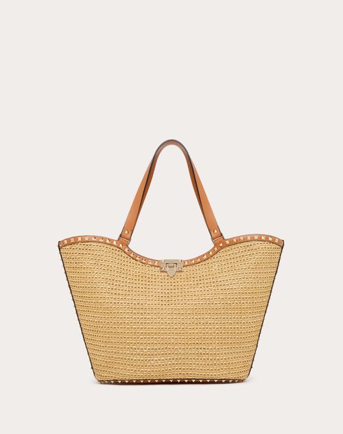 Valentino Garavani - Rockstud Woven Raffia Shopping Bag - Natural/almond - Woman - Shelf - W Bags - Summer Bags