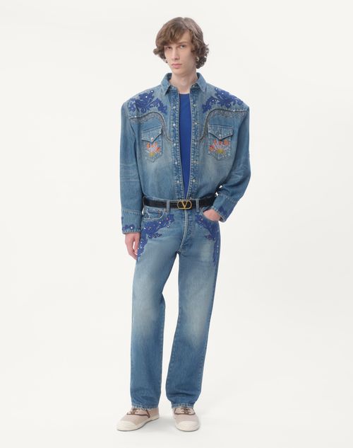 Valentino - Denim Shirt With Embroidery And Beads - Denim - Man - Denim