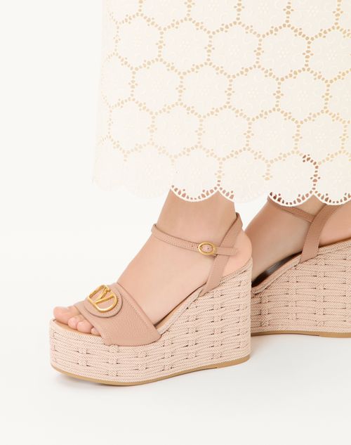 Valentino Garavani - Vlogo Signature Wedge Sandal In Grainy Calfskin 120mm - Rose Cannelle - Woman - Espadrilles And Wedges