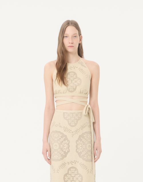 Valentino - Top In Floral Stamp Blanket - Ecru/silver - Donna - Camicie E Top