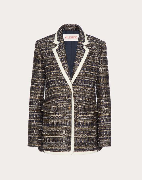 Valentino - Tweed Party Blazer - Navy/ivory/gold - Woman - Jackets And Blazers