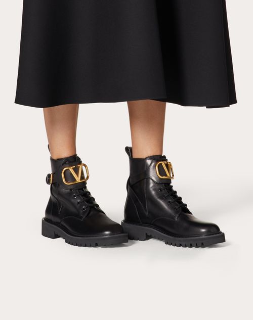 Vlogo Signature Calfskin Combat Boot 35mm .8 In. for Woman in Black | Valentino US