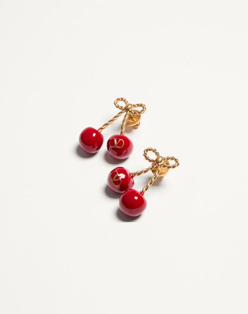 Valentino Garavani - Cherryfic Metal And Enamel Earrings - Antique Brass/red - Woman - Jewelry