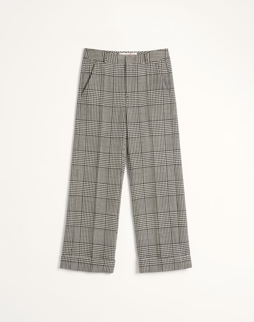 Valentino - Wool Pants With Turn-ups With Check Pattern On Houndstooth - Ivory/black - Man - Shelf - Mrtw - Logos & Collection - W1