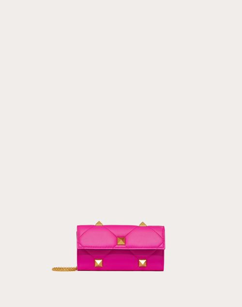 Valentino Garavani - Roman Stud Wallet In Nappa Leather With Chain - Pink Pp - Woman - Chain Wallets
