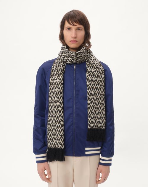 Valentino Garavani - Toute La V Knitted Wool Scarf - Black/cream - Man - Soft Accessories