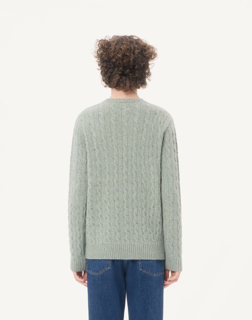 Valentino - Valentino Zopfstrickpullover Aus Wolle Mit Vlogo - Salbei - Mann - Strickwaren