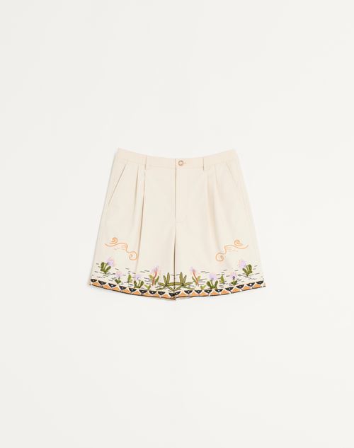 Valentino - Cotton Canvas Bermuda Shorts With Floral Embroidery And Jacquard Trimmings - Shell - Man - Trousers And Shorts