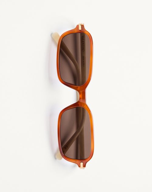 Valentino - Rectangular Acetate Eyewear - Ivory/black/brown - Unisex - Eyewear