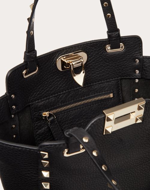 Mini Rockstud Grainy Calfskin Bag for Woman in Poudre