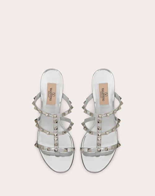 Rockstud Mirror-effect Slide Sandal 60mm for Woman in Silver | Valentino US